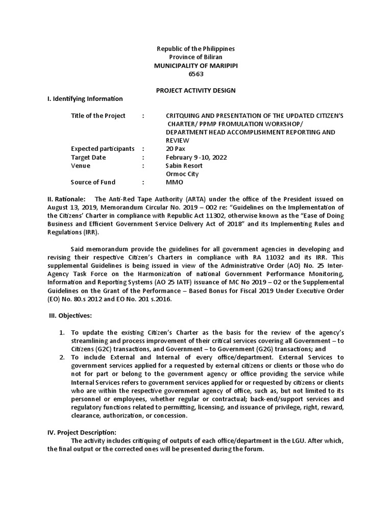 Activity Design Citizen Charter PDF