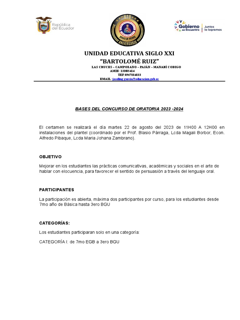 Bases Concurso de Oratoria 2023 - 2024 Uebr | PDF