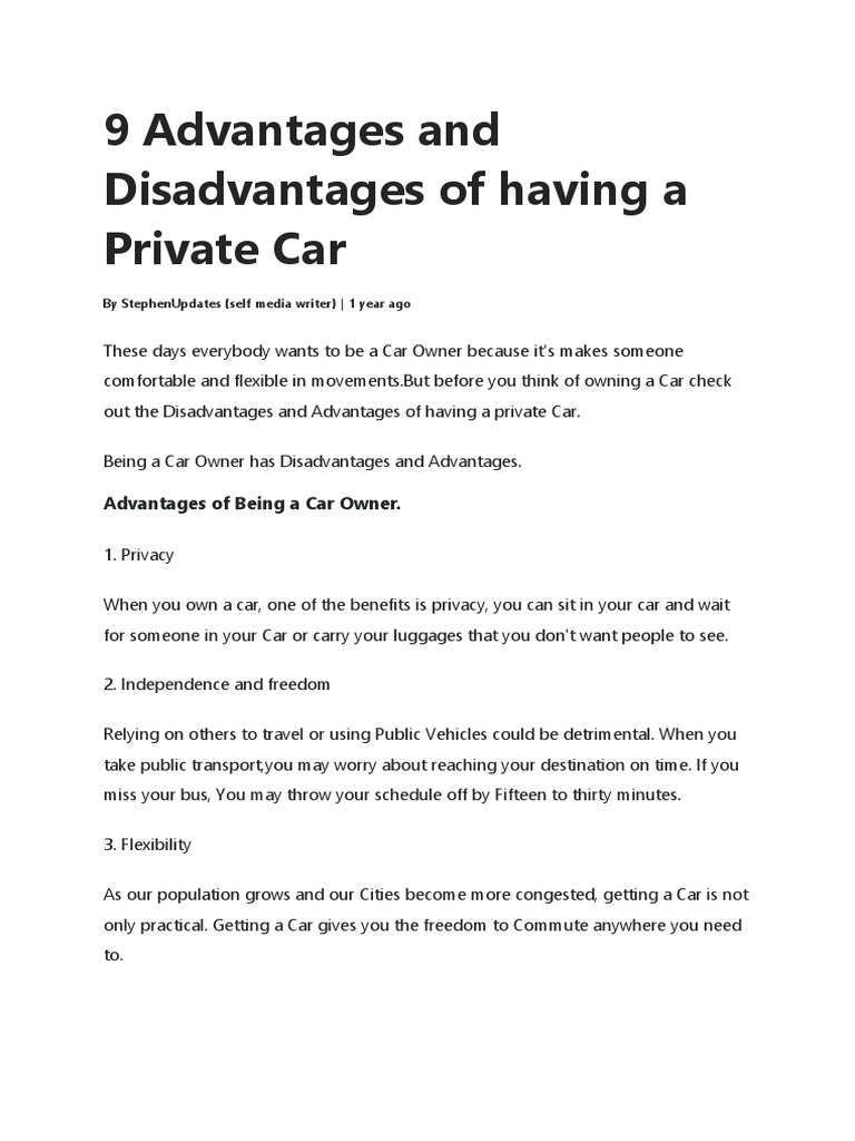 Advantages and Disadvantages of Car Ownership | PDF | Car | Transport