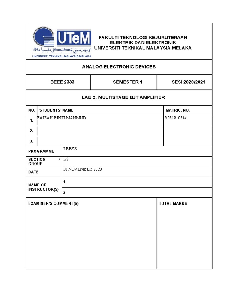Multistage BJT Amplifier Lab Guide | PDF