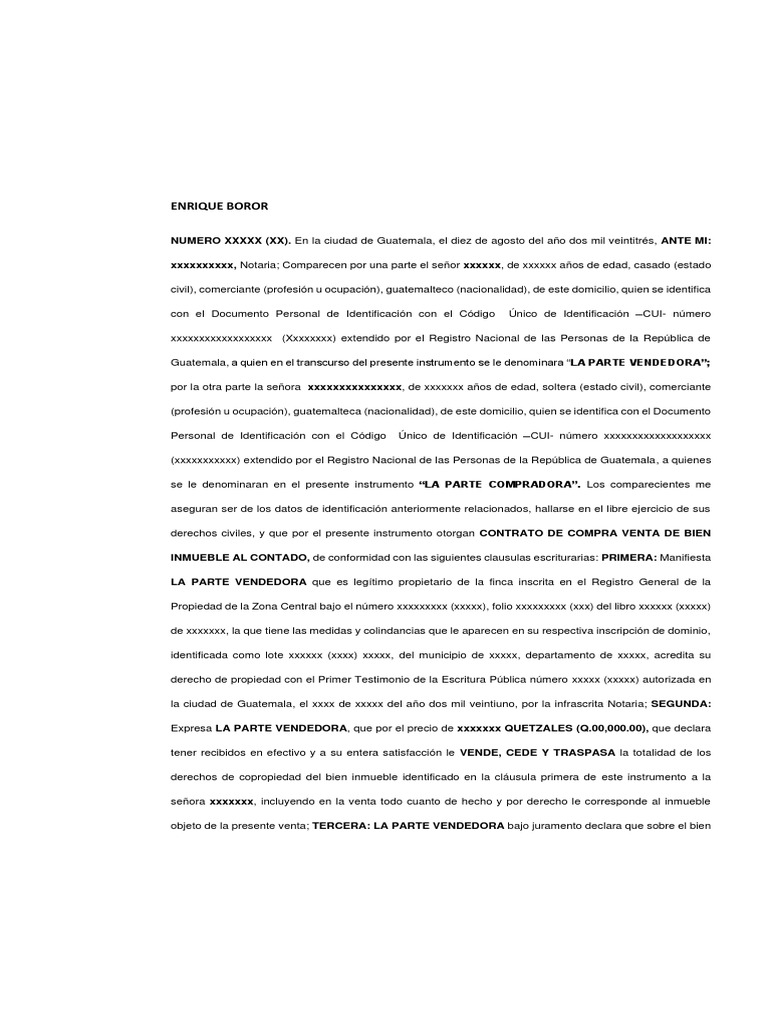 Contrato de Compraventa de Inmueble en Guatemala | PDF | Justicia ...