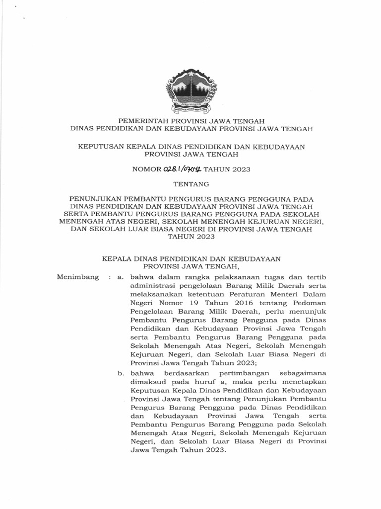 Penunjukan Pengurus Barang Sekolah 2023 | PDF | Griya & Taman