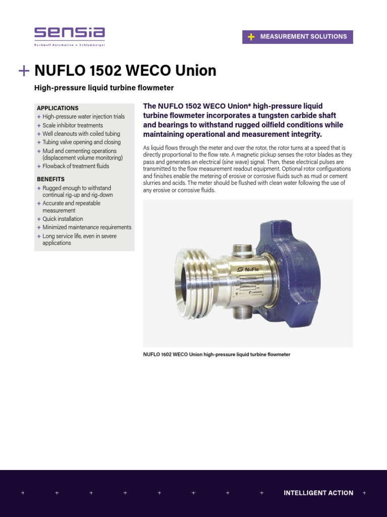 Nuflo 1502 Weco Union Liquid Turbine Flow Meter Datasheet PDF Flow Measurement Turbine