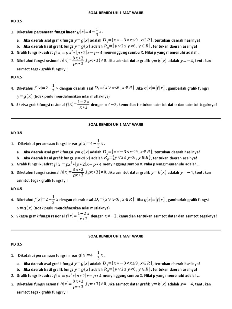 Soal Remidi Uh 1 Mat Wajib | PDF | Metode & Bahan Ajar