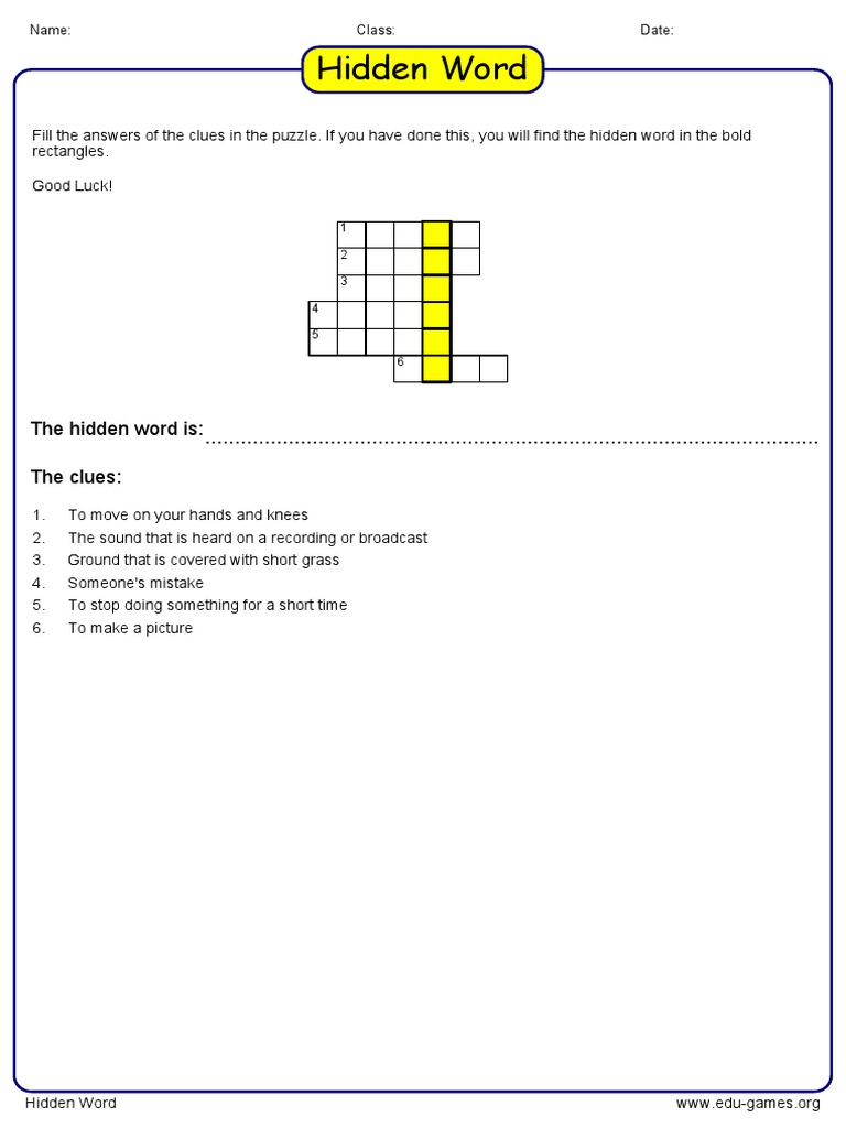 Hidden Word Puzzle Activity | PDF