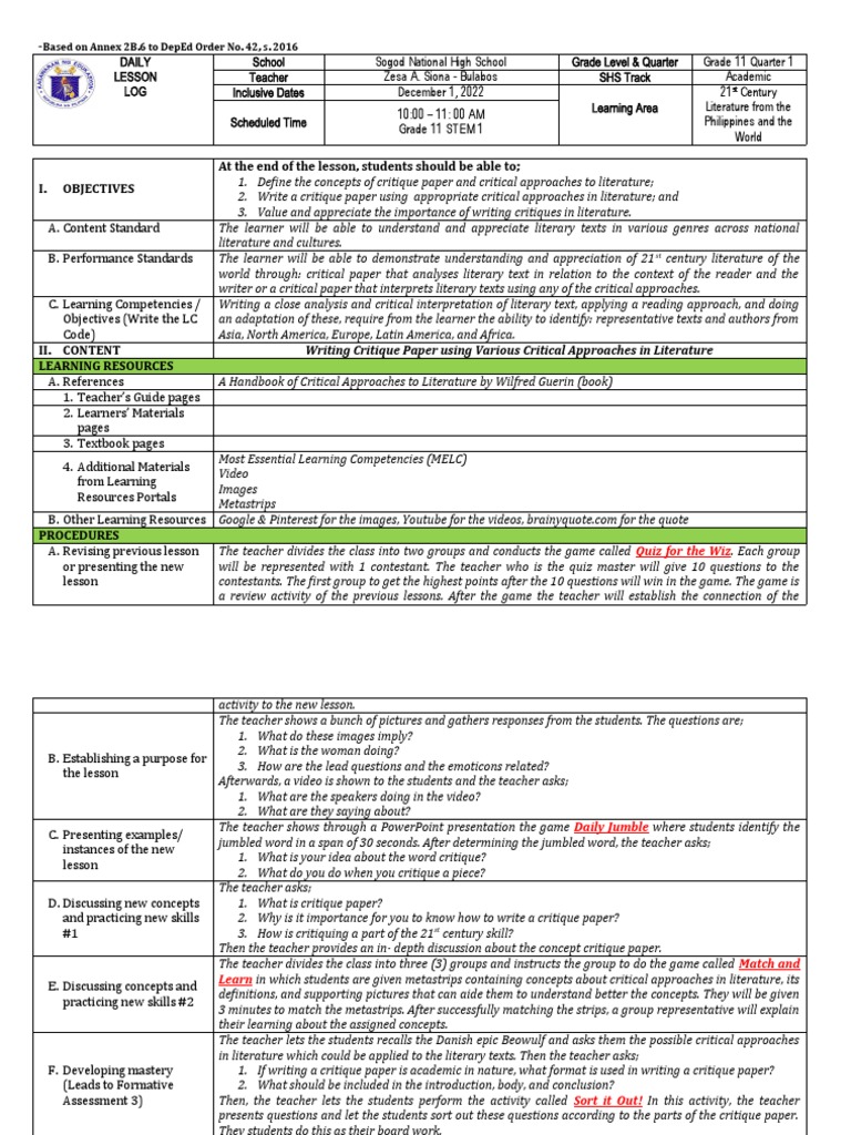 Cot Lesson Plan | PDF | Learning | Experience
