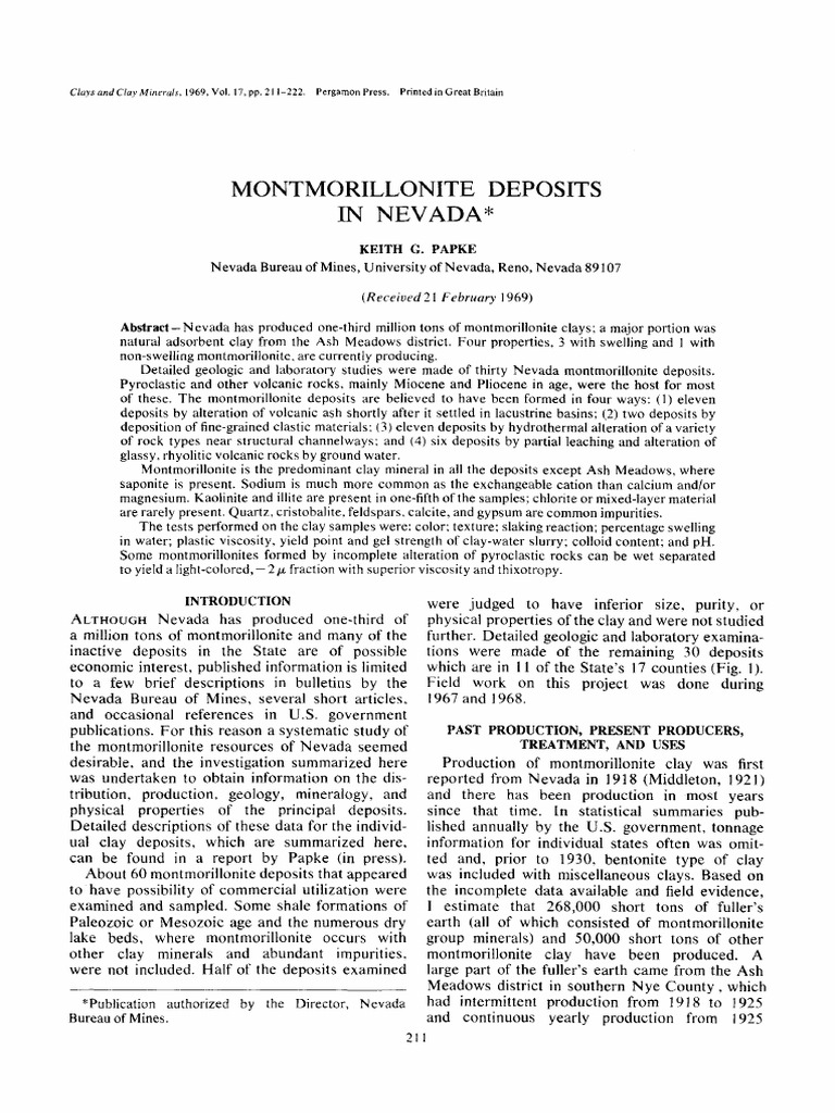 1969 Montmorillonite, Bentonite and Fuller's Earth Deposits in PDF