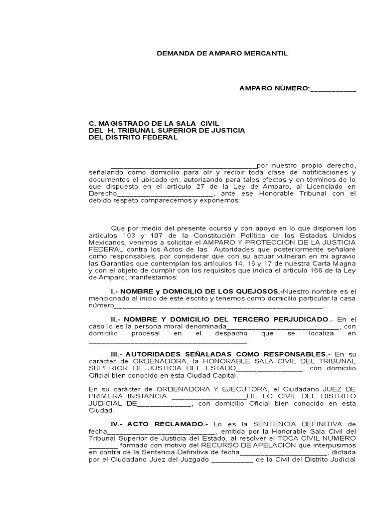 Demanda de Amparo Mercantil | PDF | Sentencia (ley) | Caso de ley
