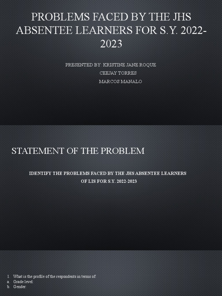 Problems Faced by The Jhs Absentee Learners For S.Y. 20222023 PDF