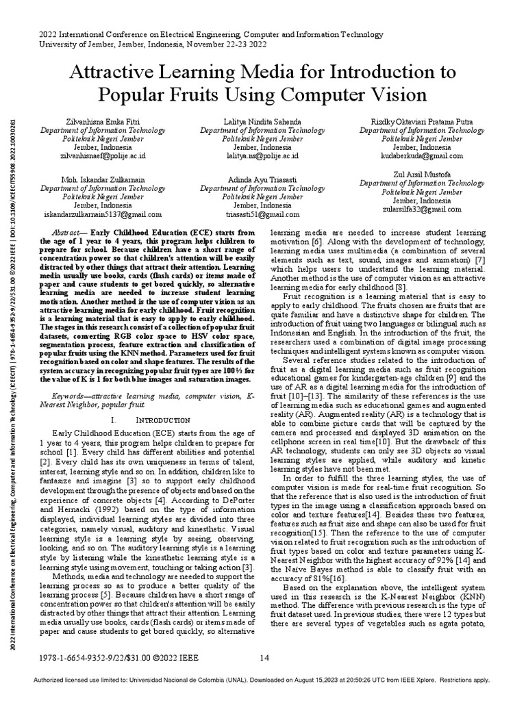 Attractive learning media for introduction to popular fruits using
