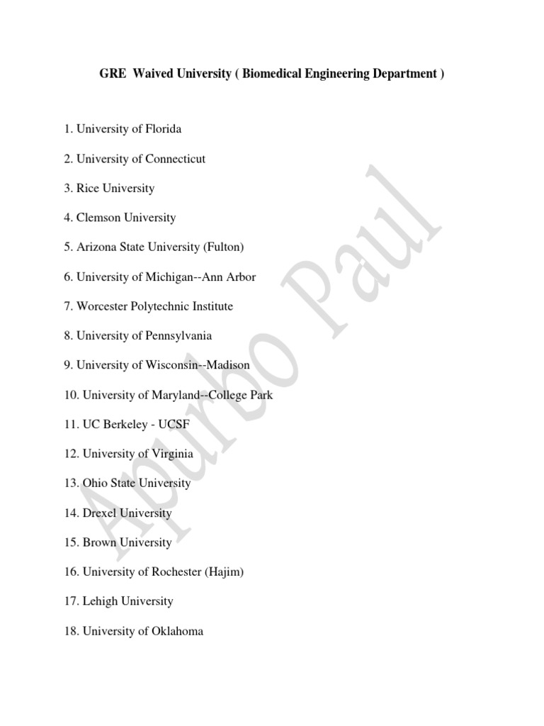 GRE Waived University Biomedical Engineewfefering (PHD Program) PDF