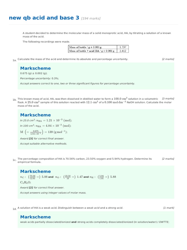 New QB Acid and Base 3 | PDF | Acid | Reaction Rate