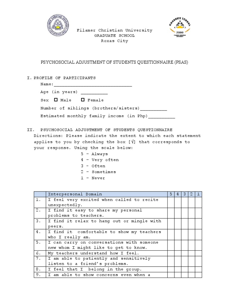 PSYCHOSOCIAL ASSESSMENT QUESTIONNAIRE PDF intelligence overview