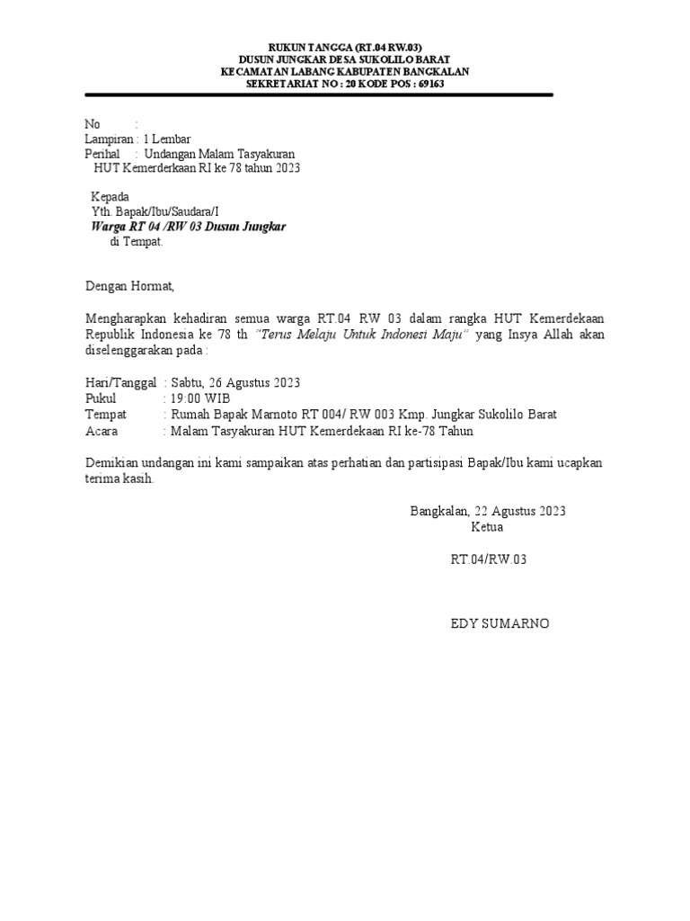 Undangan Tasyakuran Hut Ri 78 | PDF