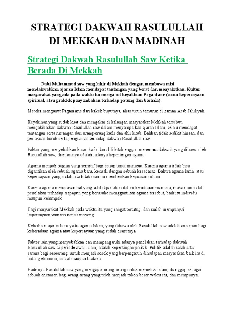 Strategi Dakwah Rasulullah Di Mekkah Dan Madinah | PDF