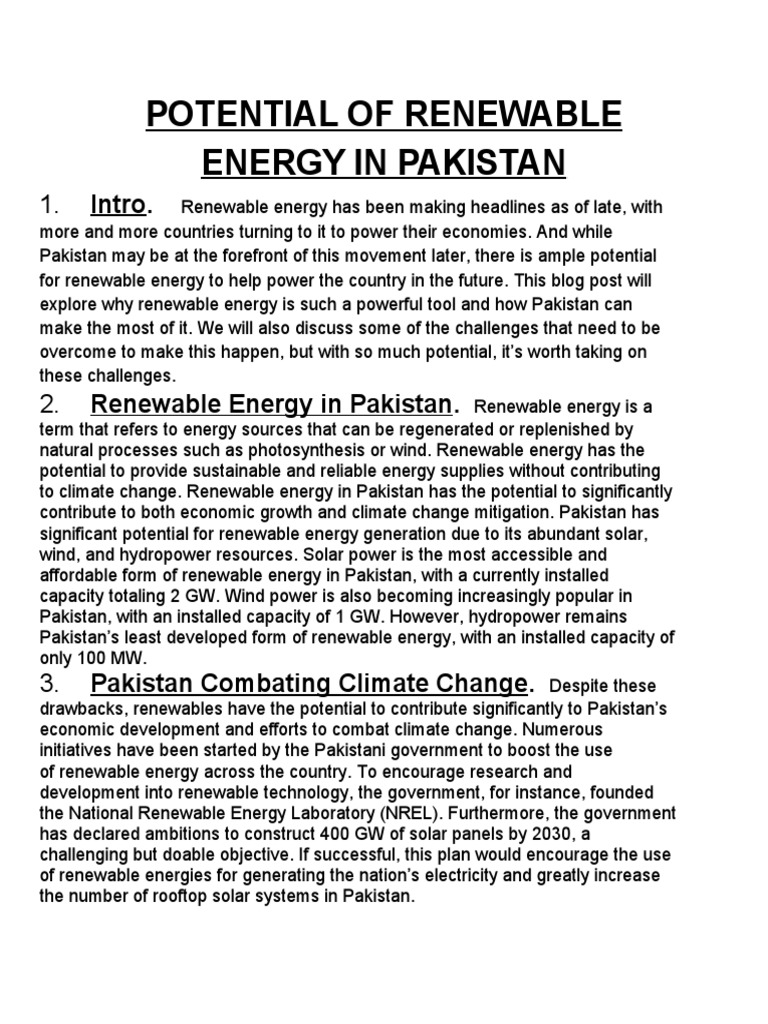 Potential of Renewable Energy in Pakistan | PDF | Renewable Energy ...