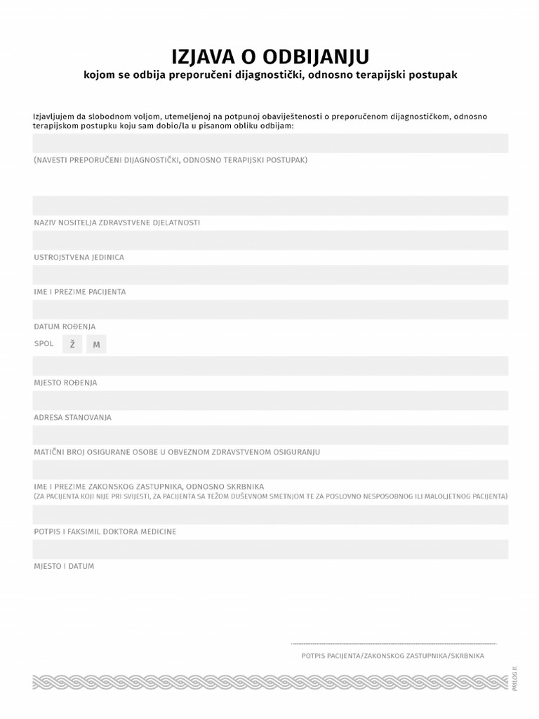 Izjava o Odbijanju | PDF
