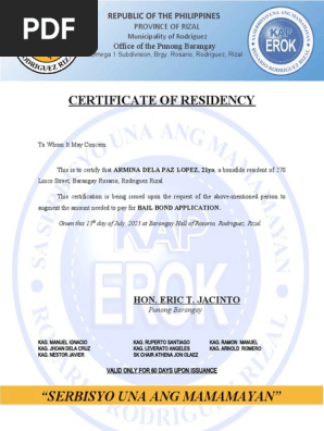 Certificate of Residency_Bail Bond