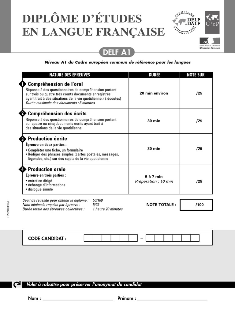 Delf A1 Sample Test