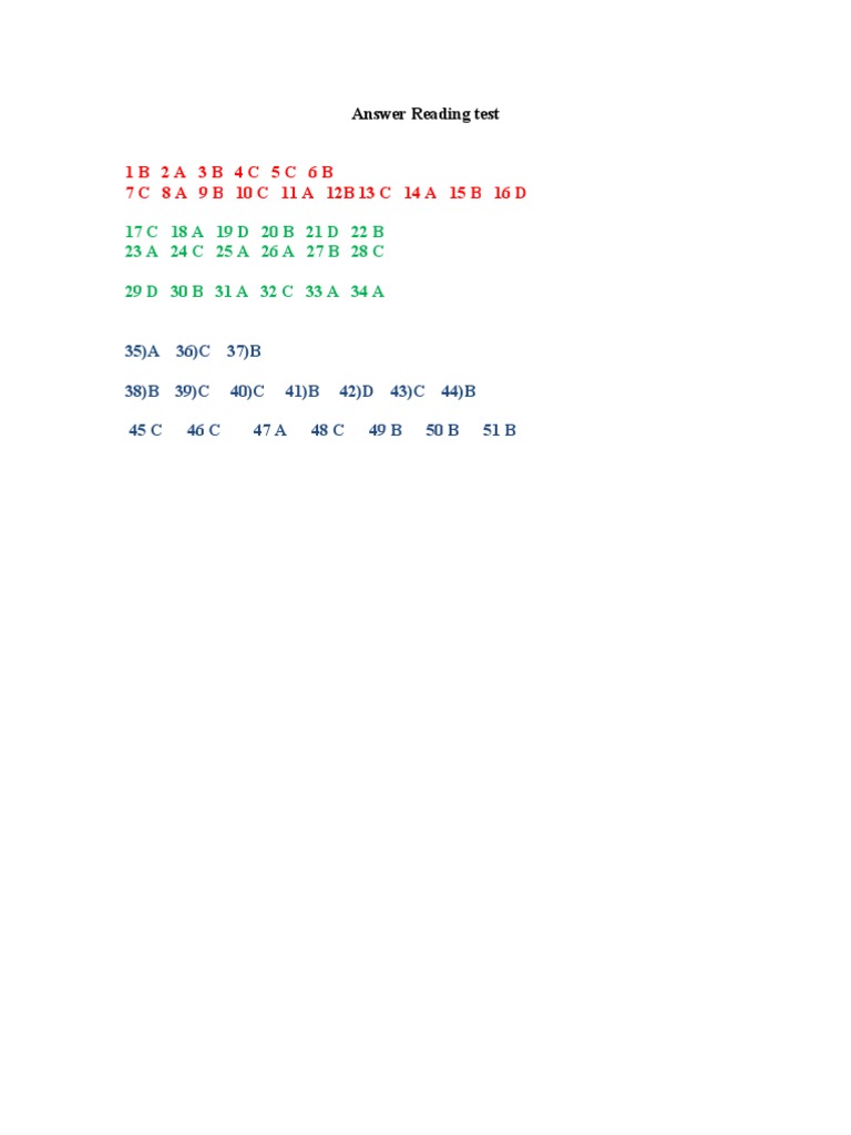 Answer Reading Test | PDF
