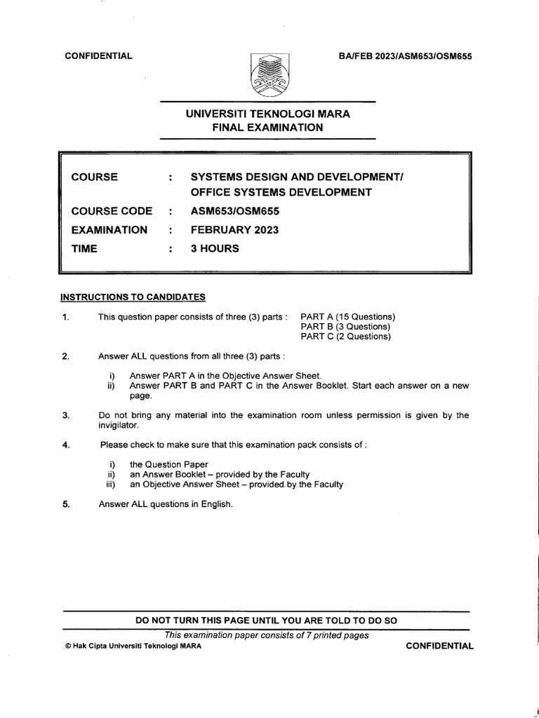 Past Year Question 2023 Session 1 - Degree Asm653 | PDF