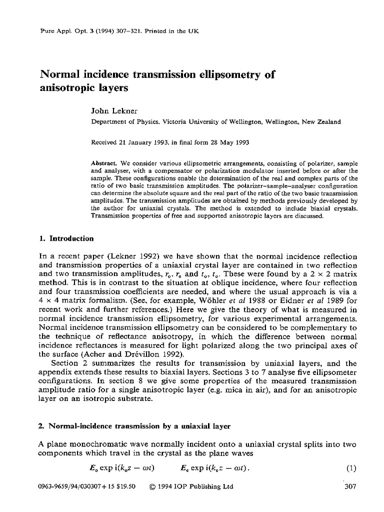 Normal Incidence Transmission Ellipsometry PDF