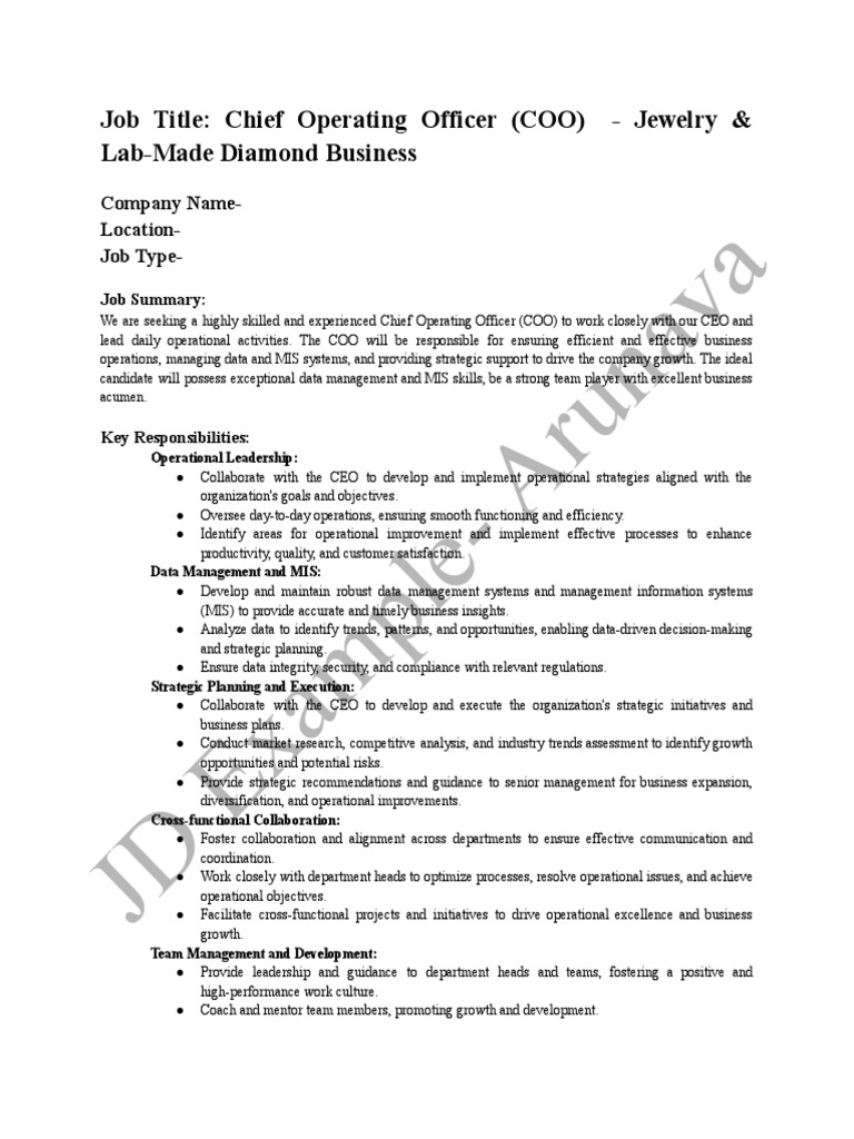 JD - Chief Operating Officer (COO) | Download Free PDF | Chief ...