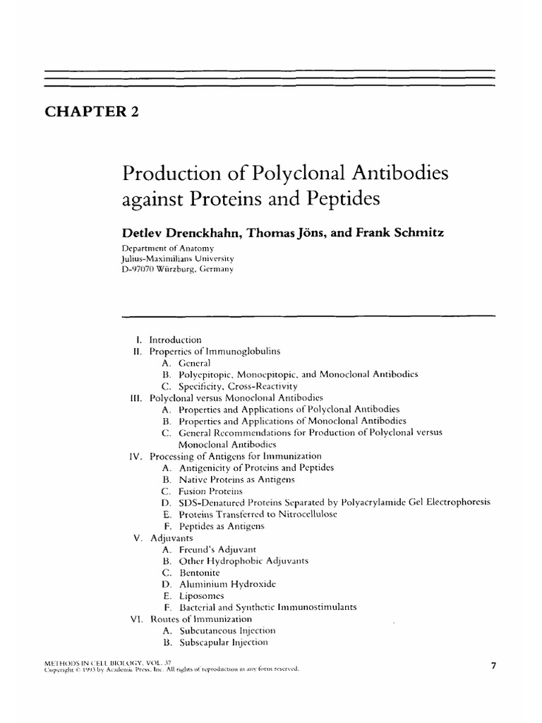 Production of Polyclonal Antibodies | PDF