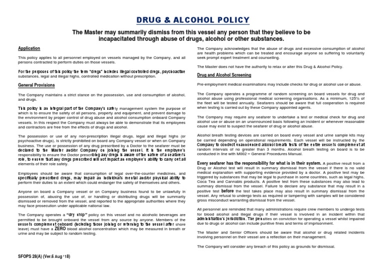 Company Drug & Alcohol Policy | PDF | Drugs | Substance Abuse