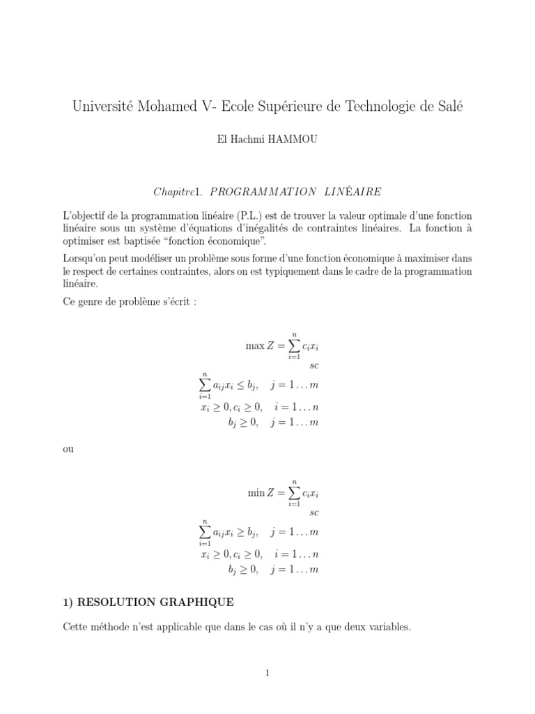 Introduction à la Programmation Linéaire | PDF | Optimisation linéaire ...