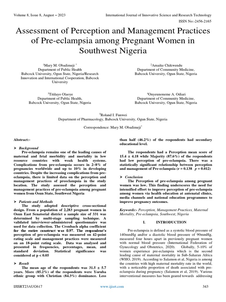 Assessment of Perception and Management Practices of PreEclampsia