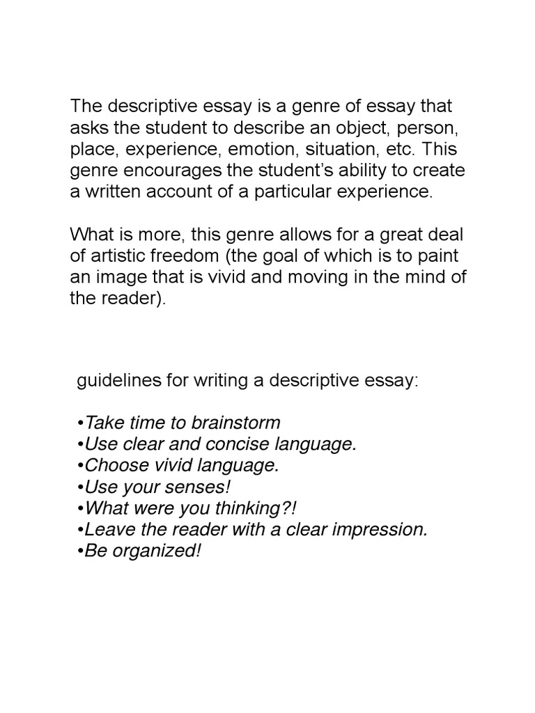 a descriptive writing PDF