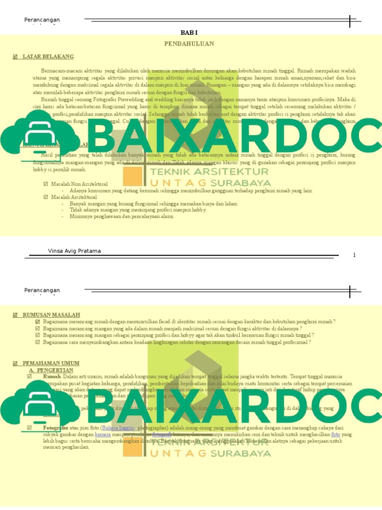 Perancangan Rumah Tinggal Profesi | PDF