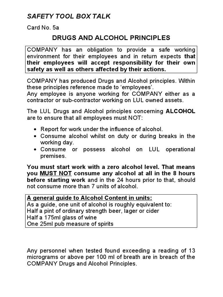 Drugs and Alcohol Safety Principles | PDF