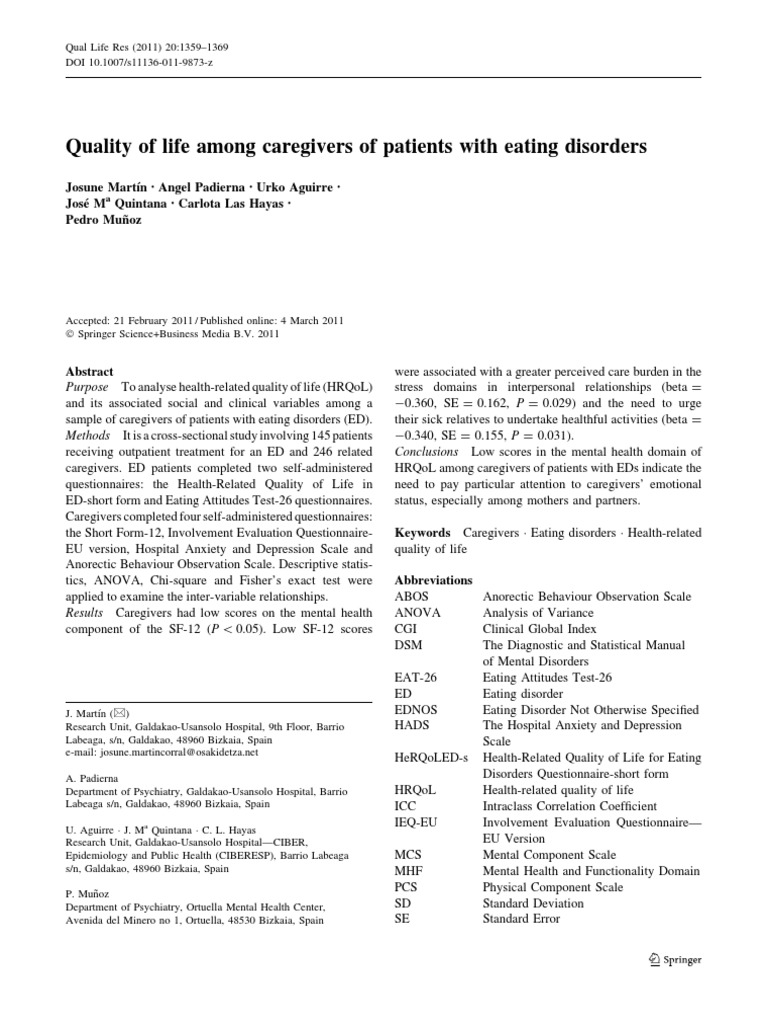 Martin 2011 Quality of Life Among Caregivers of | PDF | Caregiver ...