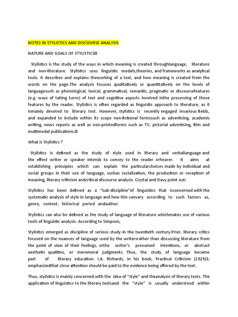 Notes in Stylistics | PDF