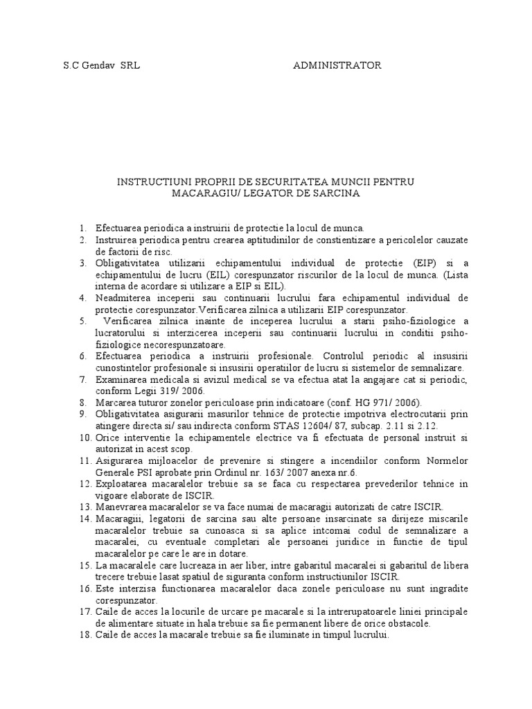 Instructiuni Macaragiu Si Legator Sarcina | PDF