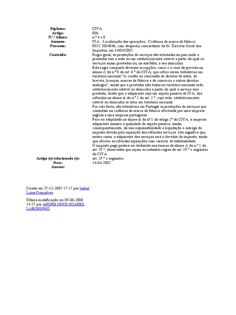 Royalties em iva proc f0552004048 subdgi localiza o das opera es