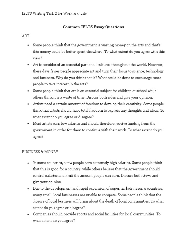 Common ielts essay questions pdf