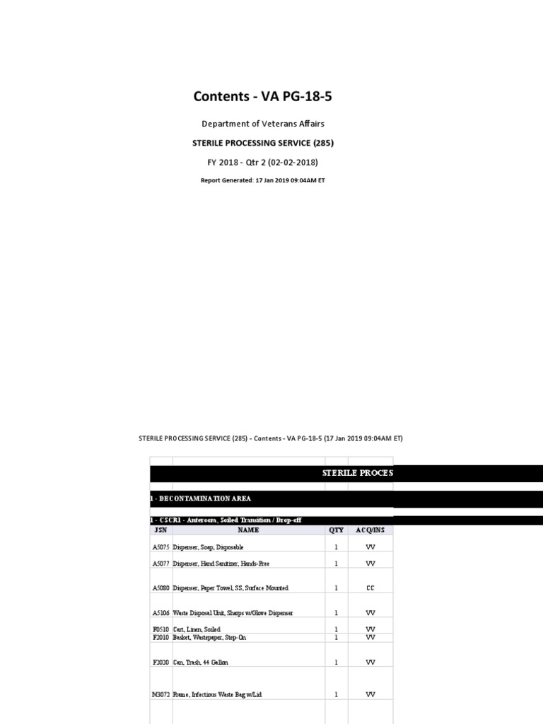 VA Sterile Processing Service Report | PDF