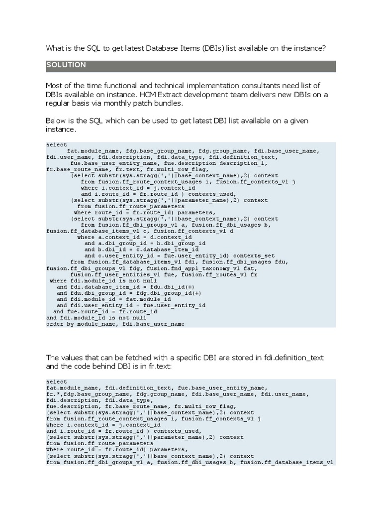 SQL for Latest DBI List Retrieval | PDF | Computers | Technology ...