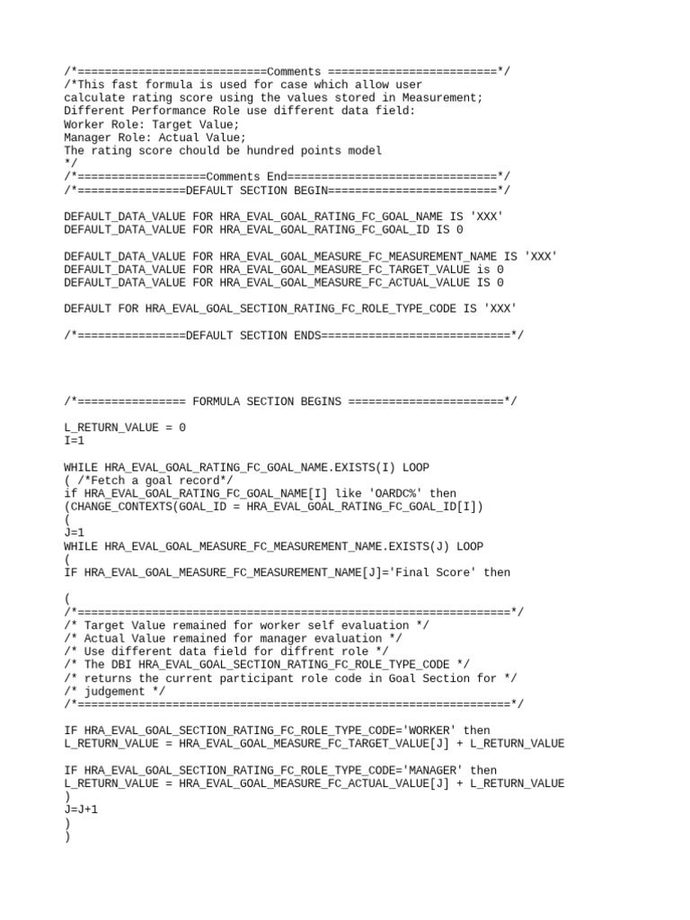 II Calculation Fast Formula Based On Goal Measurements PDF