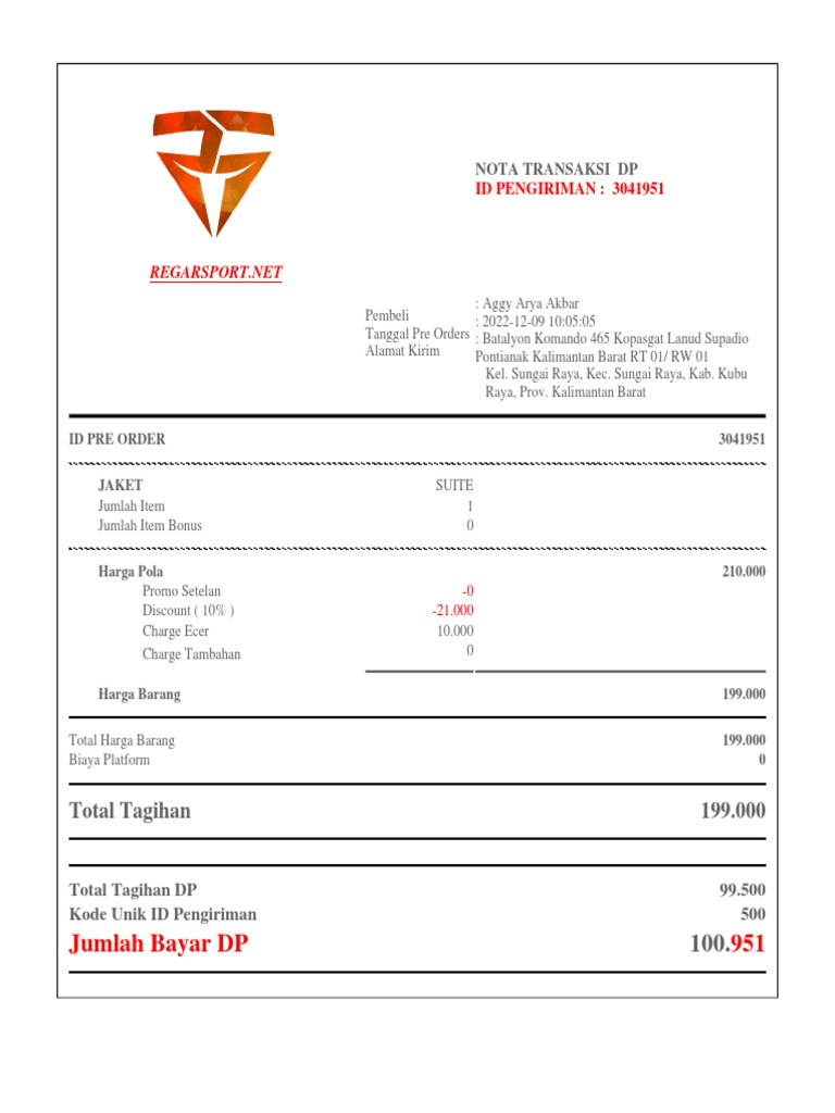 Nota Input Transaksi DP 3041951 | PDF