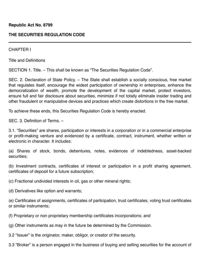Securities Regulation Code Overview | PDF | Law
