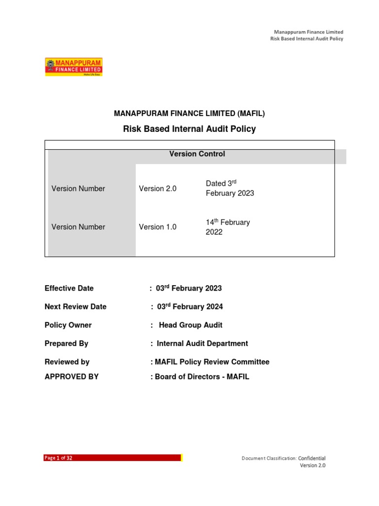 Risk Based Internal Audit Policy 2023-24-1 | PDF