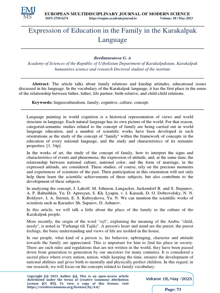 Expression of Education in The Family in The Karakalpak Language | PDF ...