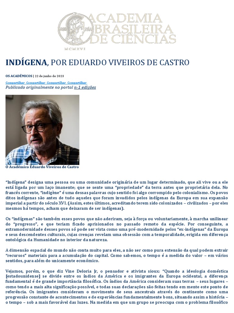 INDÍGENA Eduardo Viveiros de Castro PDF Povos indígenas Terra