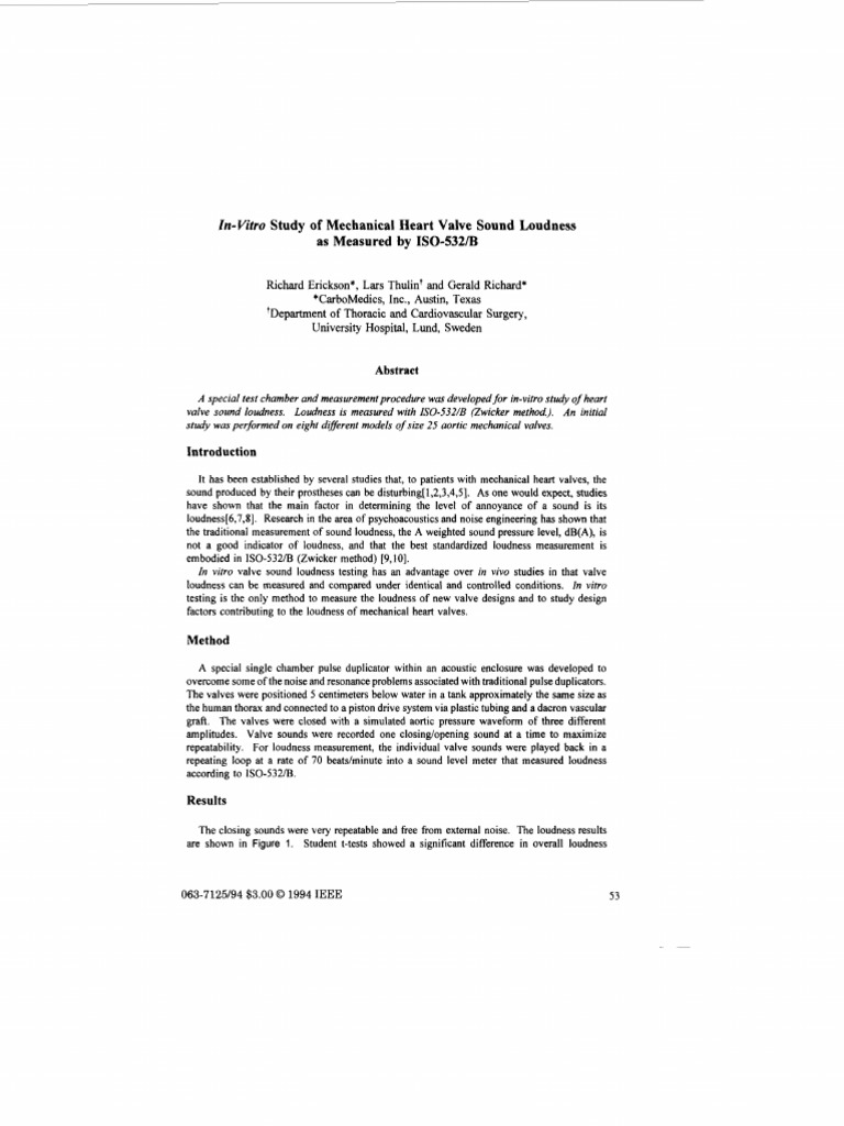 In vitro study of mechanical heart valve sound loudness PDF Noise