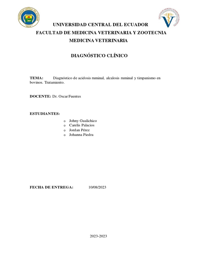 Diagnóstico de Acidosis Ruminal, Alcalosis Ruminal y Timpanismo PDF