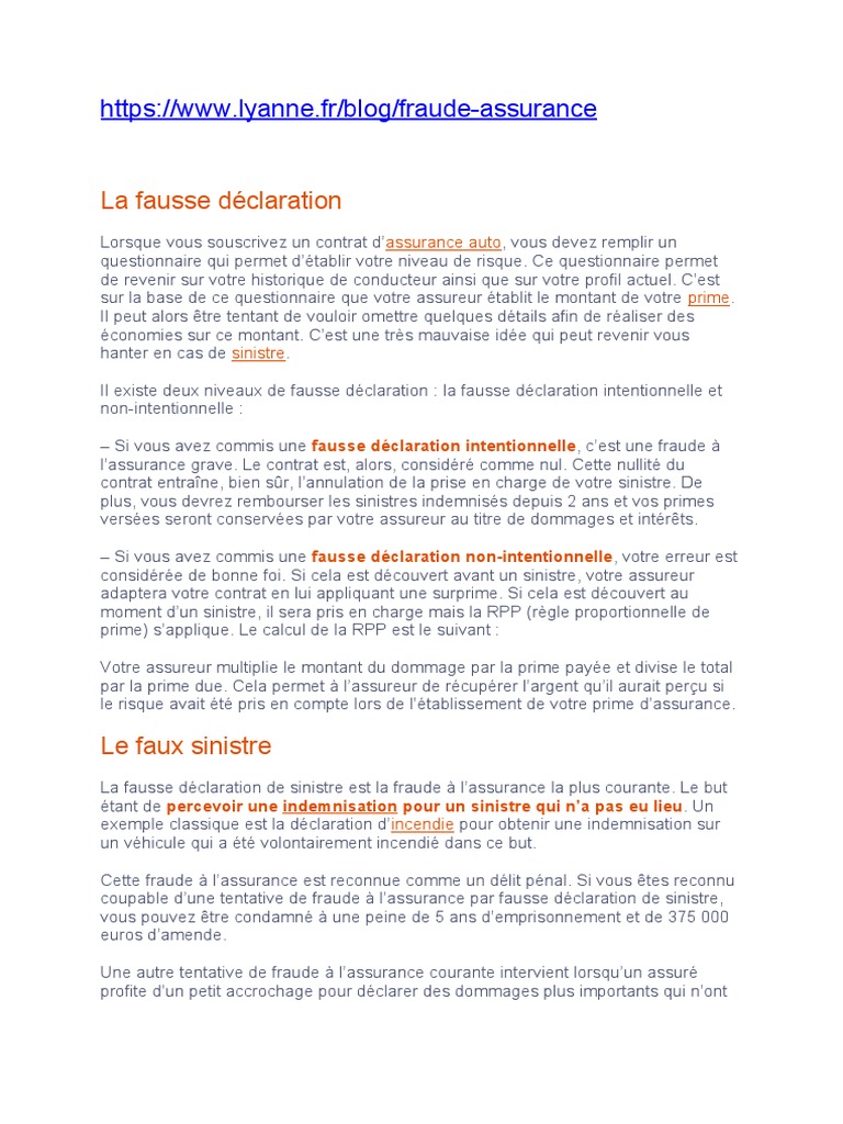 Fausse Déclaration et Sinistre Auto | PDF | Finance et gestion monétaire